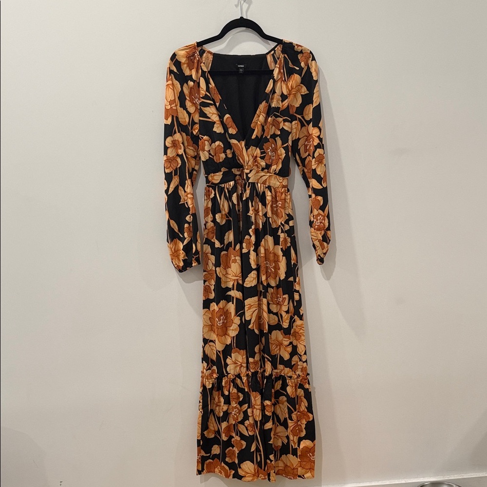 Express Black/Orange Floral Maxi Dress